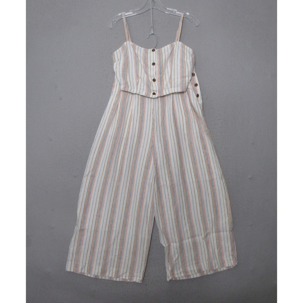 Outerknown Eclipse Two Piece Set Linen Striped Crop Top Wide Leg Coastal READ
